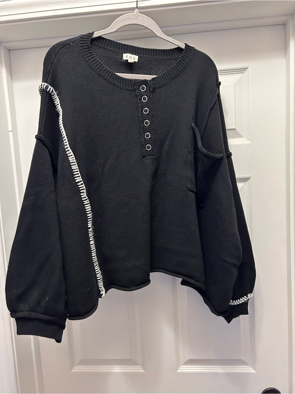 POL Black Crewneck Sweatshirt with White Contrast Stitching